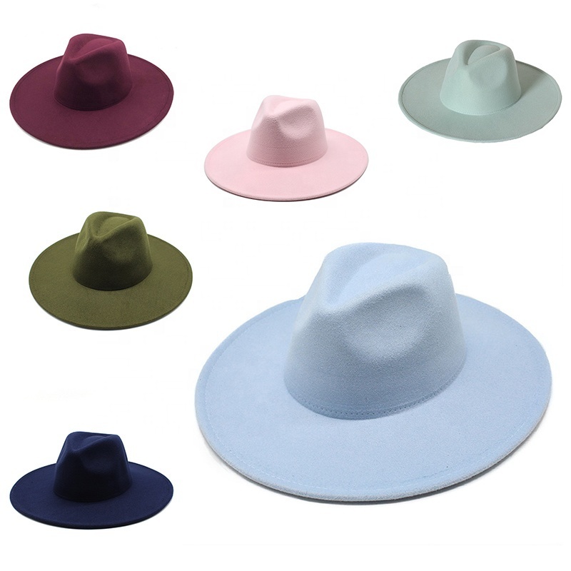 Wholesale Black White Pink Western Fashion 9.5 cm Big Wide Brim sombrero Bulk Fadora Fedora Felt Hat For Men Women chapeau femme