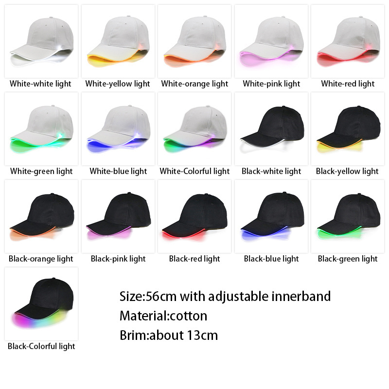 Wholesale Customized Printing Trucker Hat Cotton Snapback Light Hat Rave Lighted Glow Caps Flashing Luminous LED Baseball Cap