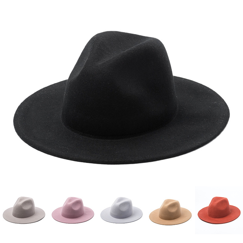 2022  Wholesale Fashion Custom Australian 100% Wool Felt Hat Multiple Color Stiff Hard Flat Wide Brim Fedora Hats  for Women Men