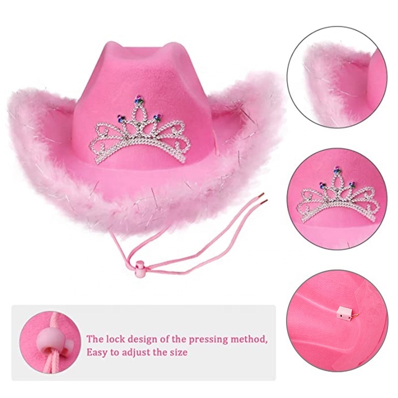 Fashion Pink Cowgirl Cowboy Hats For Ladies Women Girls Adult Festival Party Western Style Felt Tiara Feathers Sombrero hat