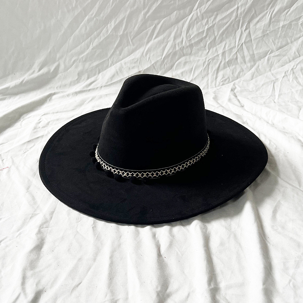 2023 High Quality flat brim hat Wholesale Wide Brim Suede Fedora Hats for Women Men Autumn Winter