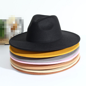 Wholesale Black White Pink Western Fashion 9.5 cm Big Wide Brim sombrero Bulk Fadora Fedora Felt Hat For Men Women chapeau femme