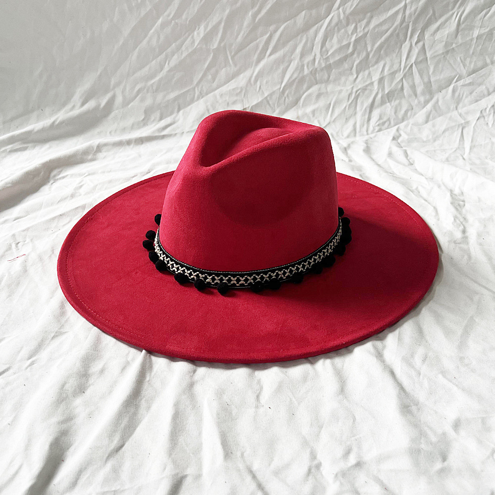 2023 High Quality flat brim hat Wholesale Wide Brim Suede Fedora Hats for Women Men Autumn Winter