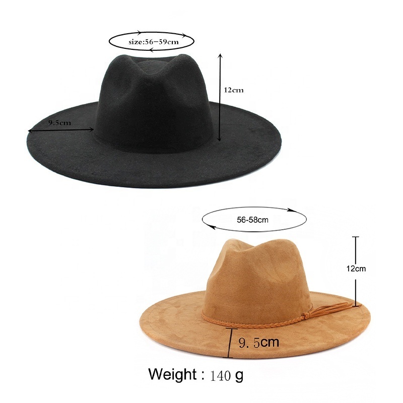 Wholesale 9.5 cm Sombrero Panama  Mexico Big Wide Brim Chapeaux Femmes Vegan Suede Fadora Fedora Felt Hat For Men Women Female