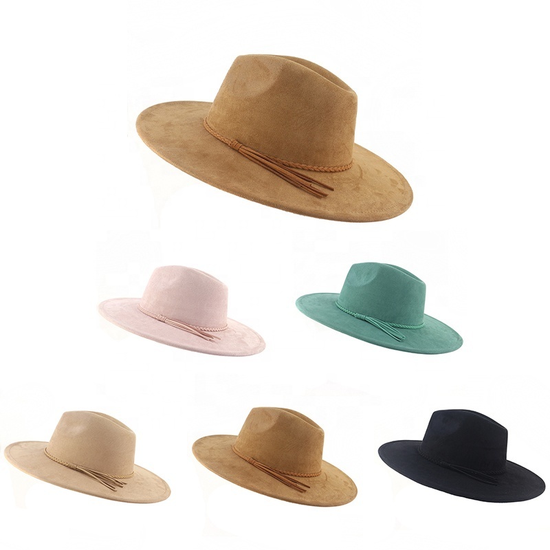 Wholesale 9.5 cm Sombrero Panama  Mexico Big Wide Brim Chapeaux Femmes Vegan Suede Fadora Fedora Felt Hat For Men Women Female