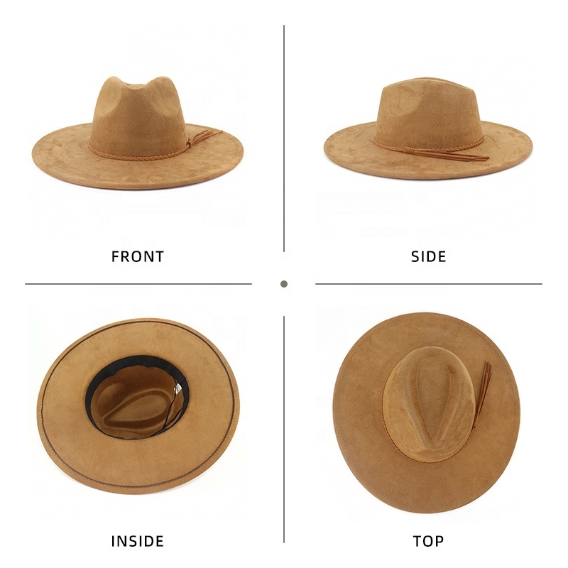 Wholesale 9.5 cm Sombrero Panama  Mexico Big Wide Brim Chapeaux Femmes Vegan Suede Fadora Fedora Felt Hat For Men Women Female