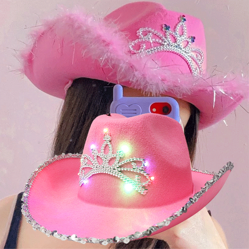 Fashion Pink Cowgirl Cowboy Hats For Ladies Women Girls Adult Festival Party Western Style Felt Tiara Feathers Sombrero hat