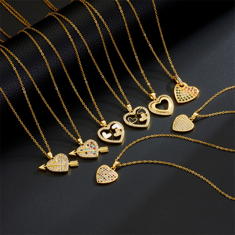 High Quality Mixed Stainless Steel Fashion Fine Jewelry in Bulk Love Heart Pendant Necklace Chain for Women Girls