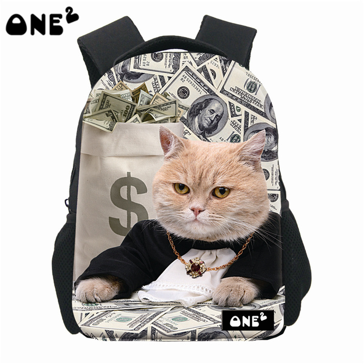 ONE2 Design kids nylon baby school bag for children with cat