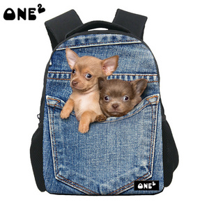 ONE2 Design jean blue dog friendly school bag backpack for girls children kids students