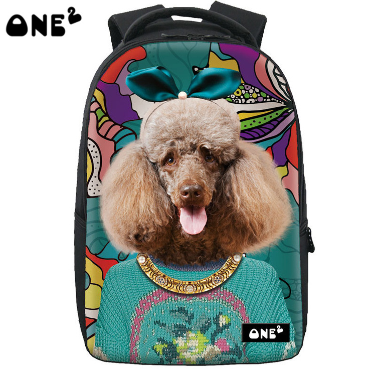 ONE2 Design Poodles Pattern School Bag High School Backpack for Laptop Large Capacity Lightweight Backpack