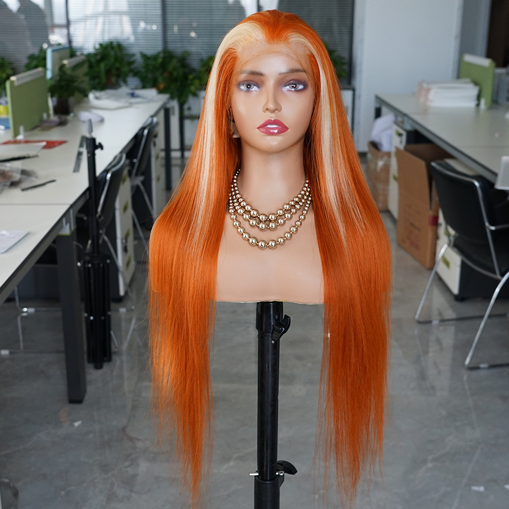 wholesale New Arrival Brazilian 613 350 Orange  Two Colored Ginger Blonde Straight Body Deep Wave 13x4 Human Hair Lace Front Wig