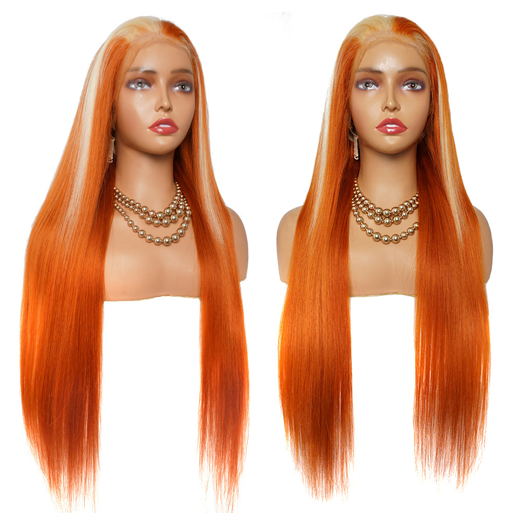 wholesale New Arrival Brazilian 613 350 Orange  Two Colored Ginger Blonde Straight Body Deep Wave 13x4 Human Hair Lace Front Wig