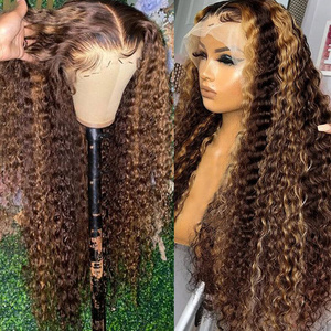 Deep Wave Curly Highlight Blonde Lace Frontal Wig Piano glueless Human Hair Hd transparent Lace Front Highlighted Color  Wig