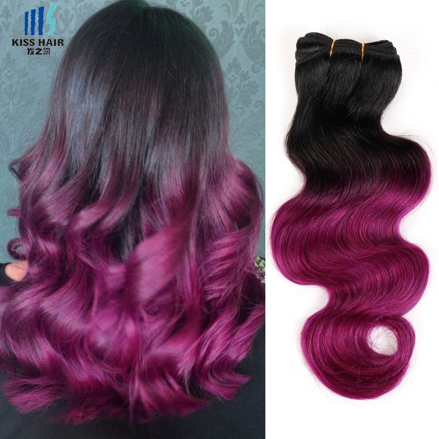 Factory Direct Price Natural Body Ombre Hair Weave, 1b/purple Ombre Color Hair, Ombre Virgin Hair