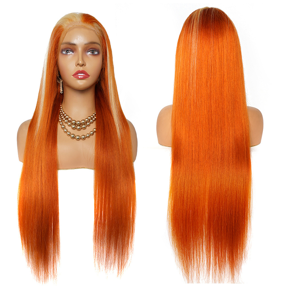 wholesale New Arrival Brazilian 613 350 Orange  Two Colored Ginger Blonde Straight Body Deep Wave 13x4 Human Hair Lace Front Wig