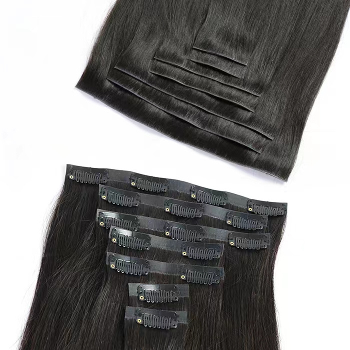 New product Invisible clip in hair extensions Virgin malaysian human hair natural straight PU Skin weft