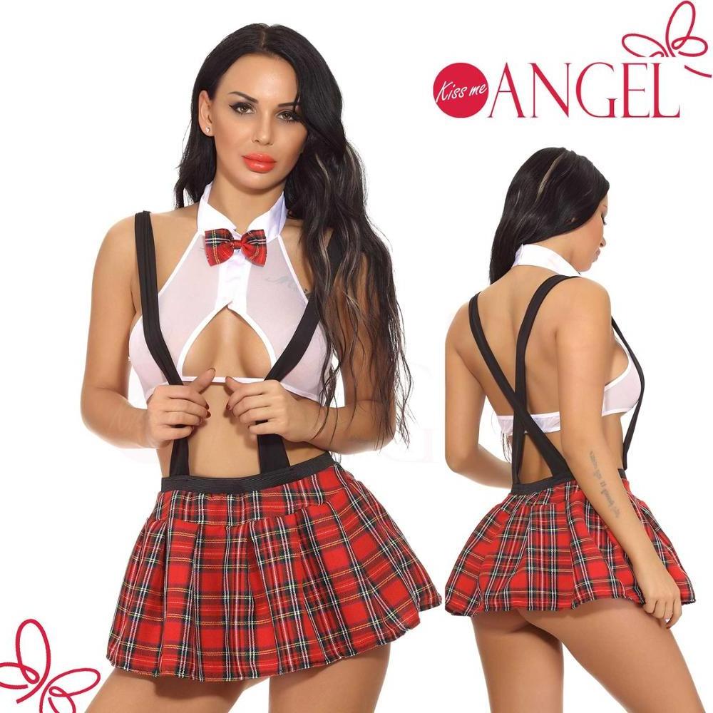 Bow decoration see through mesh hot sex lingerie school gril costume sexy