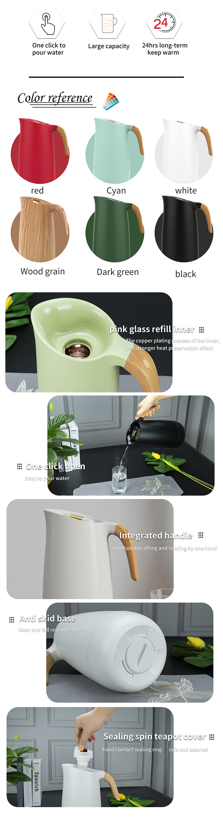 0.6L 1.0L Nordic Minimalism Glass Inner Plastic Outer  Thermal Coffee Carafe  For Coffee Tea