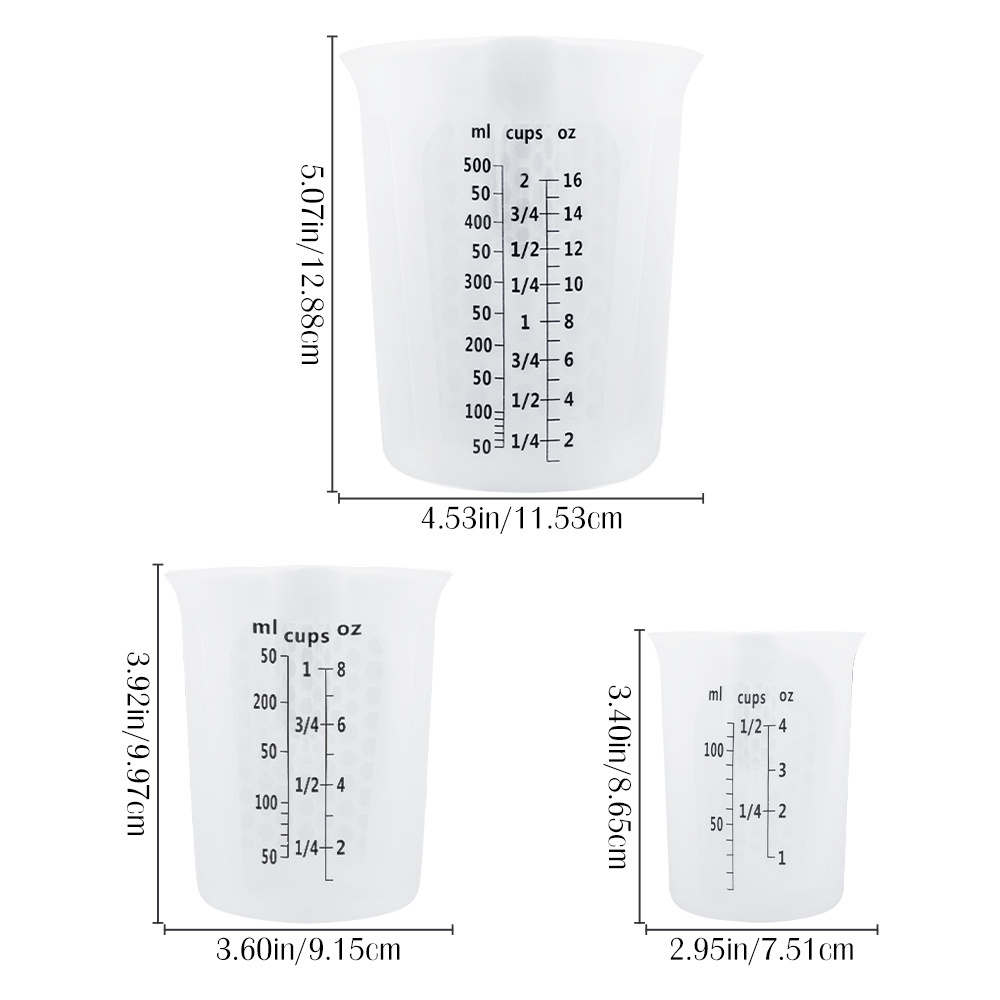 1000ml 500ml 250ml 120ml Silicone Food Measuring Cup Graduated Beaker Cooking Baking Kitchen Measuring Tools White Taza Medidora