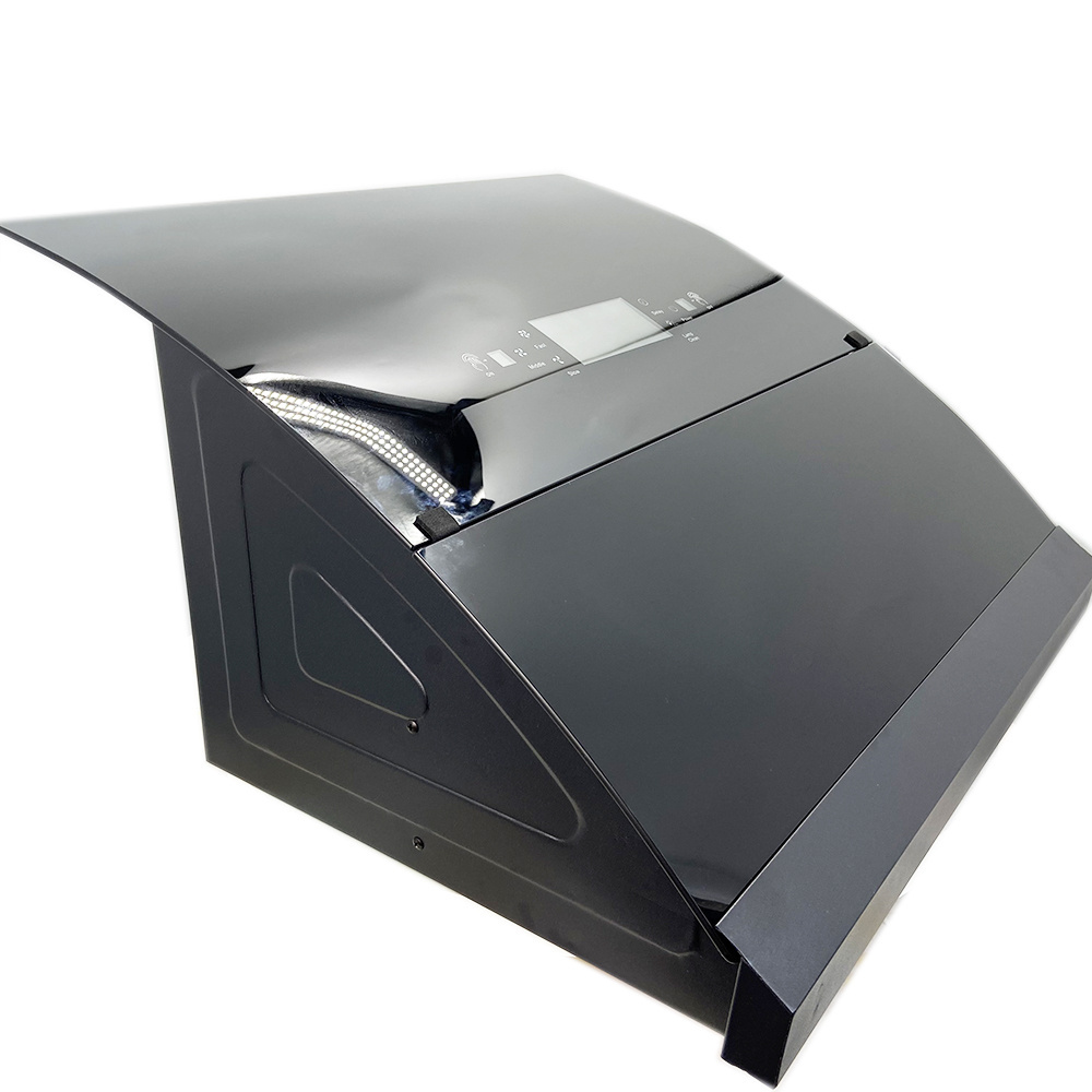 180w 220v Black Tempered Glass Exported Commercial Cooking Oil Extractor Automatic Range Hood