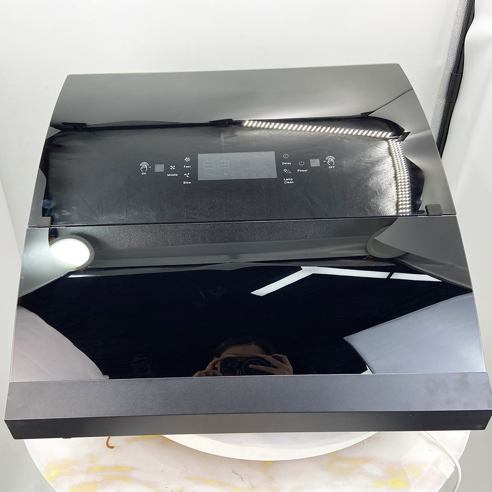 180w 220v Black Tempered Glass Exported Commercial Cooking Oil Extractor Automatic Range Hood