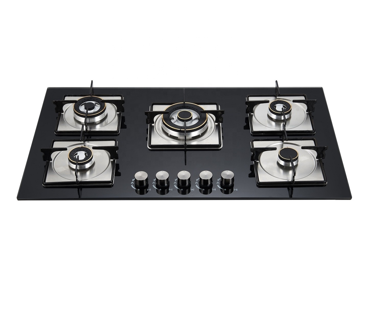 China supplier sales 5 Burner tempered glass copper brass burners Gas Cooker Cooktop gas stove stainless steel with stand