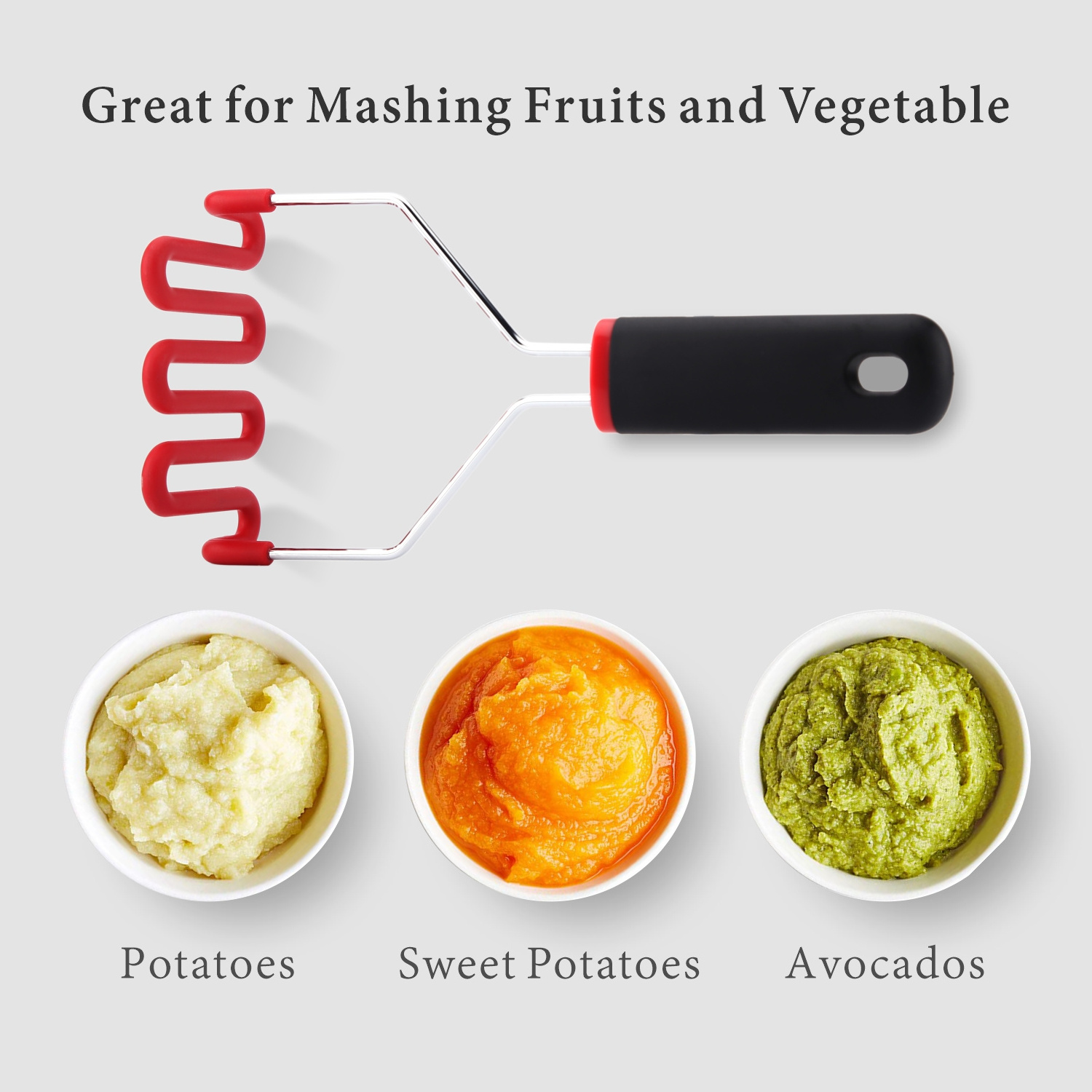 Simple Non-slip Silicone Handle Potato Masher One-Handed Stainless Steel With Vegetable Potato Smasher