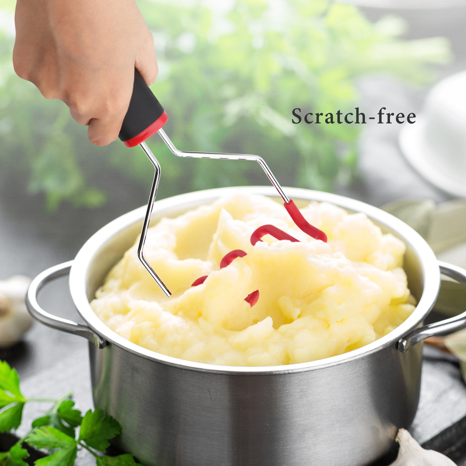 Simple Non-slip Silicone Handle Potato Masher One-Handed Stainless Steel With Vegetable Potato Smasher