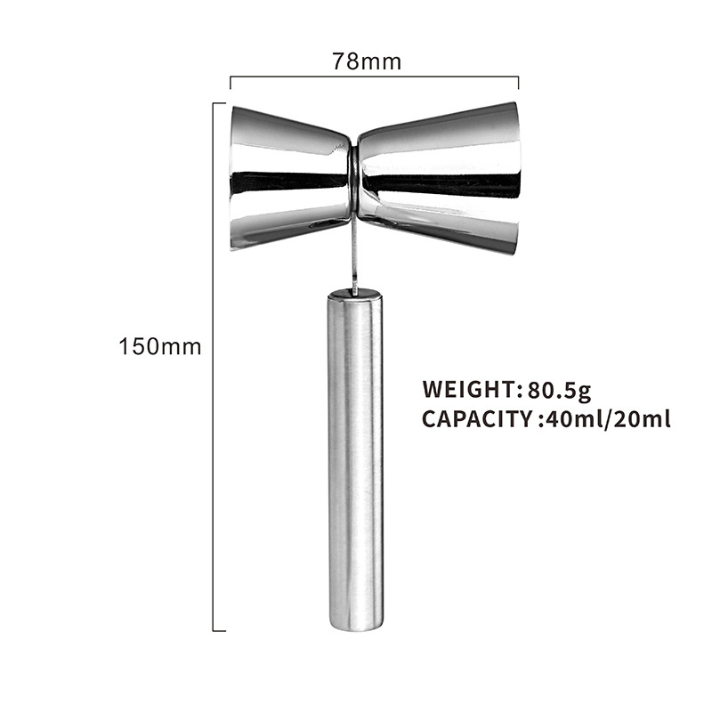 Double-Side Measuring Cup Cocktail Measuring Jigger with Handle 304 Stainless Steel Bartender Cup