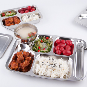 Stainless Steel Plates Food Tray Dinner Plate Lunch Tray School Fast Food Canteen Divided Dinner Tray Plates With Steel Lid