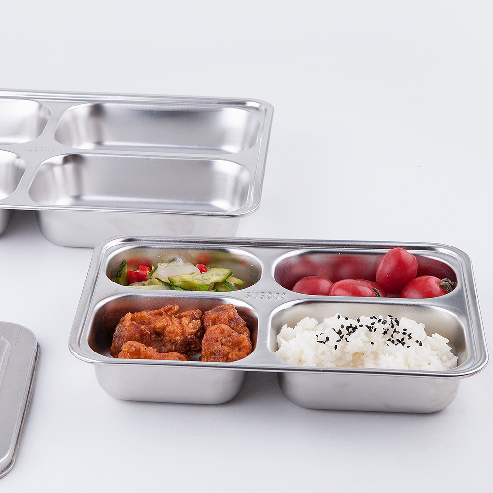 Stainless Steel Plates Food Tray Dinner Plate Lunch Tray School Fast Food Canteen Divided Dinner Tray Plates With Steel Lid