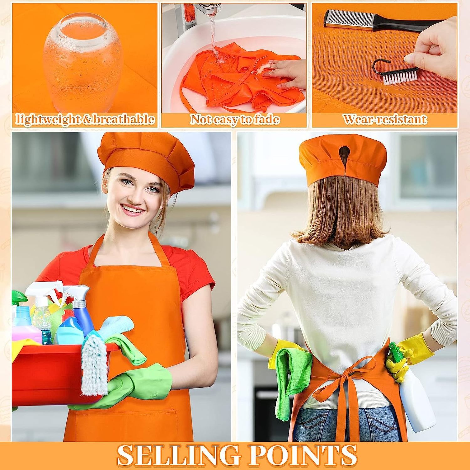 Adult Apron Chef Hat Set with Pockets Adjustable Chef Hat for Women Men Costume Cooking Kitchen Grilling Painting Crafting