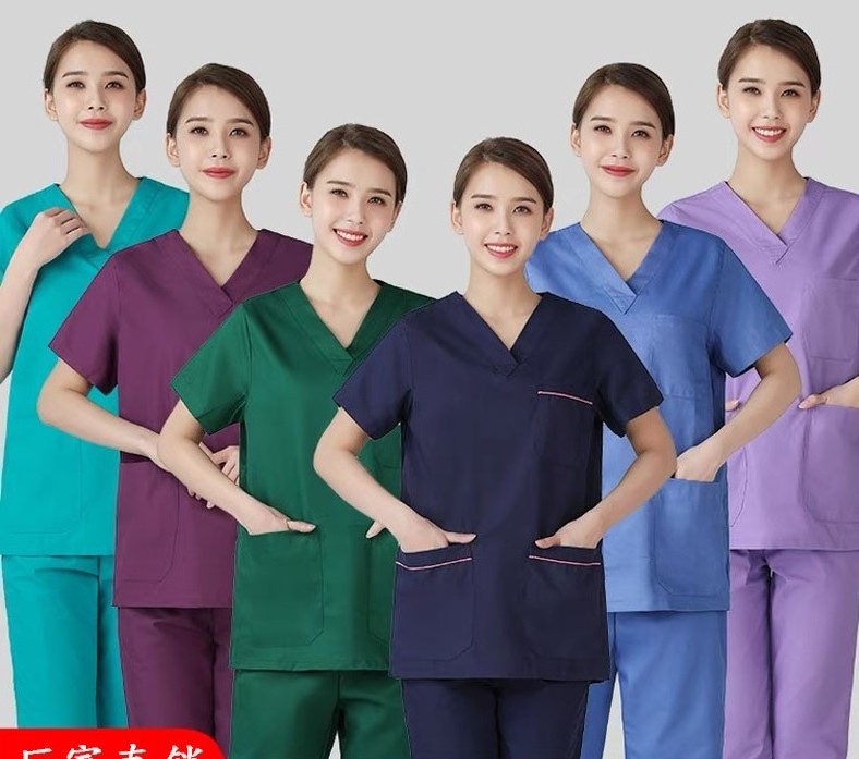 Spandex Chlorine Bleaching Resistant Oral Beauty Salon Hospital Uniforms Nurse Work Suits Sets Clothes Opp Bag Scrubs Uniforms