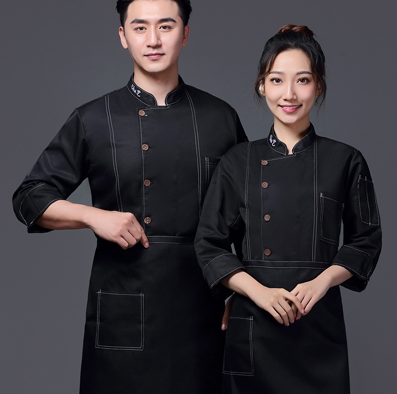 High quality modern white Shirt Long Sleeve Men Women Unisex Black cuisine apparel Restaurant Hotel Waiter Kitchen chef  Uniform