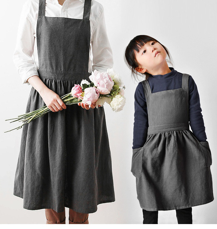 Nordic Florist Cotton Linen Apron for Mommy and Me Gardening Coffee Shop Kitchen Cooking Baking Cleaning Barista Painting Apron