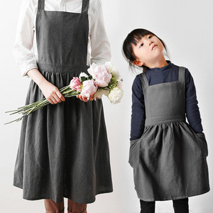 Nordic Florist Cotton Linen Apron for Mommy and Me Gardening Coffee Shop Kitchen Cooking Baking Cleaning Barista Painting Apron