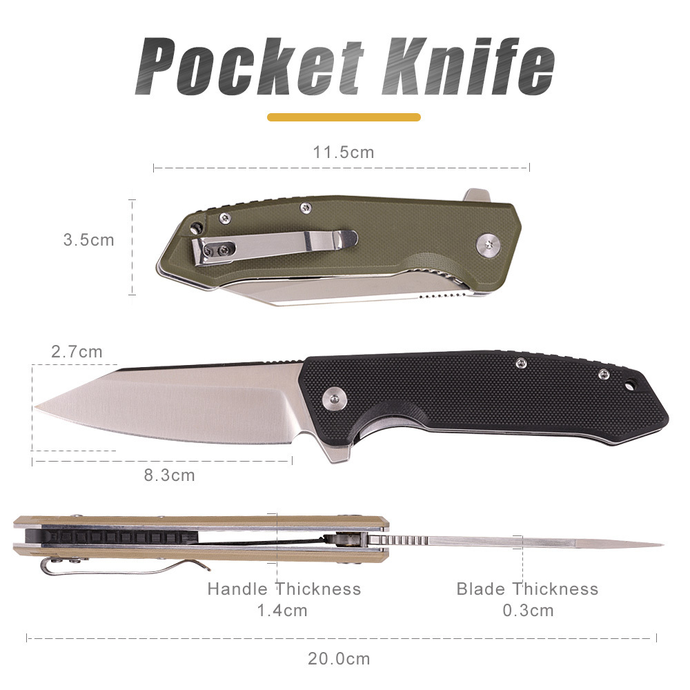 Custom OEM D2 Folding Pocket Knife Outdoor Camping EDC Tactical Hunting Survival Knives with Black Green Handle