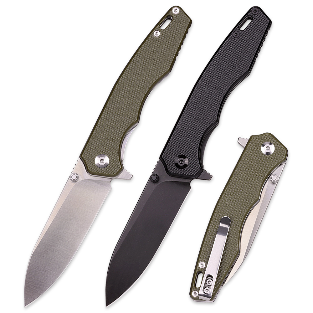 High Quality G10 Handle Foldable Pocket Sharp EDC Camping Survival Hiking Knives with 9CR Titanium Plated Stone Washing Blade