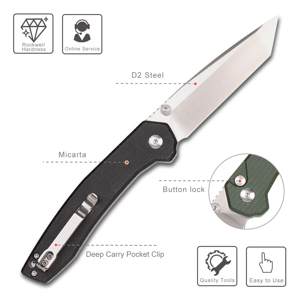 New Fashion Design Micarta Folding Pocket Knife High Hardness D2 Blade EDC Camping Outdoor Survival Tactical Knives