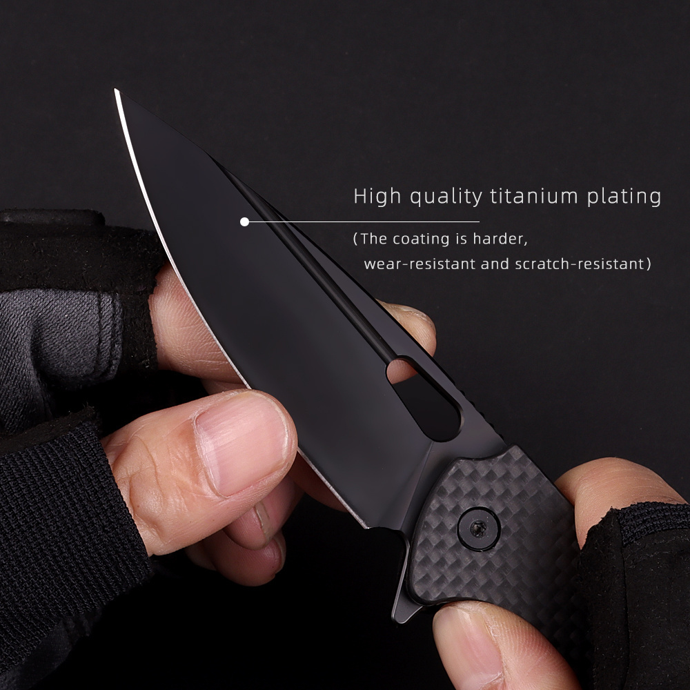 High Grade D2 Steel Edc Folding Pocket Knife G10 Carbon Fiber Handle Outdoor Camping Self Defense Survival Knives