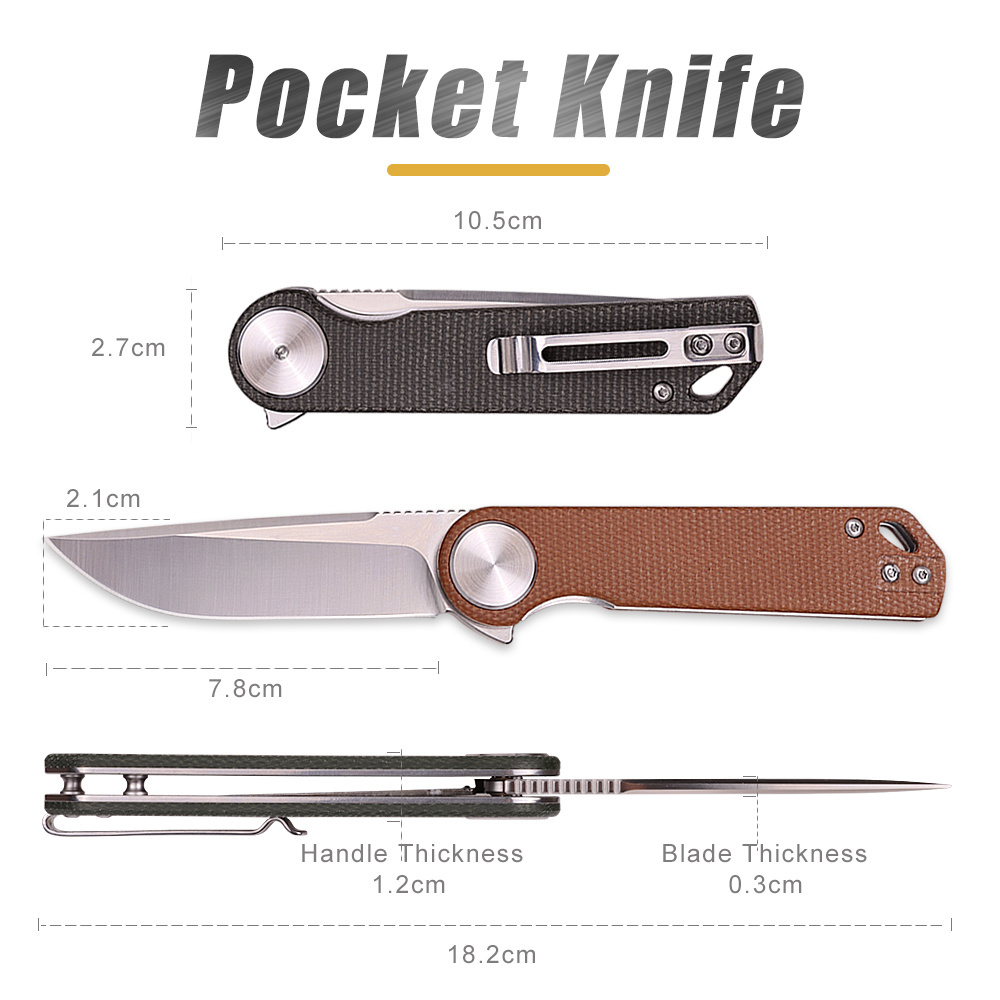 2023 New Style Micarta Folding Pocket Knife D2 Steel Blade EDC Self Defense Knives with Double-sided Knife Clip Design