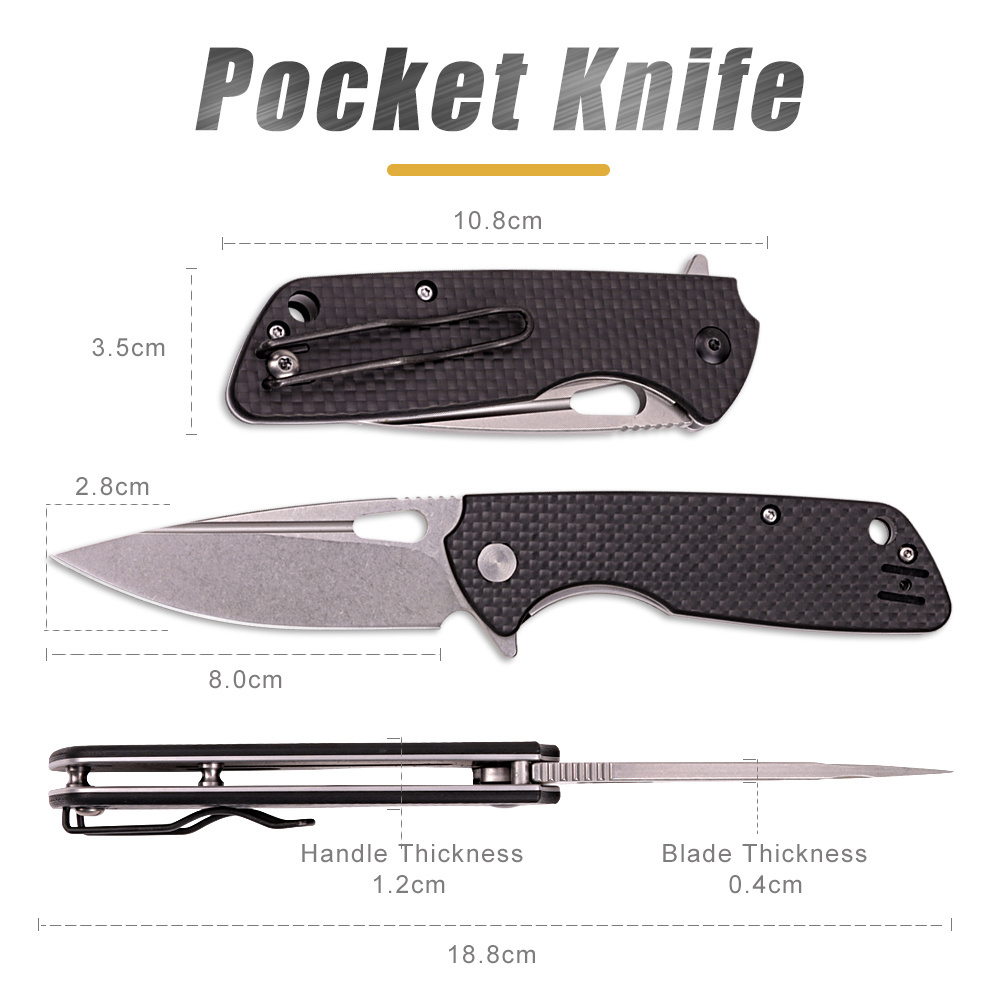 High Grade D2 Steel Edc Folding Pocket Knife G10 Carbon Fiber Handle Outdoor Camping Self Defense Survival Knives