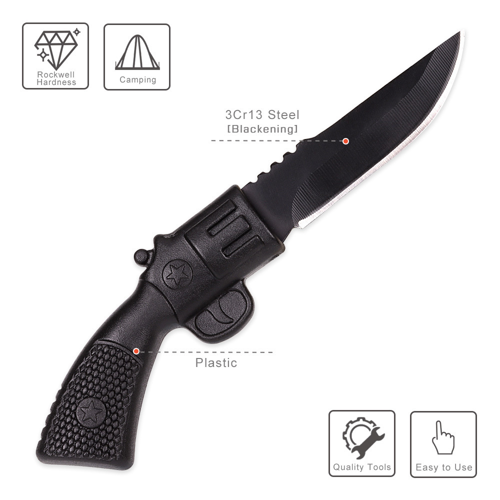 Custom OEM Wholesale Black Gun Shaped Knife Folding Pocket Gift Knives with Kydex Sheath