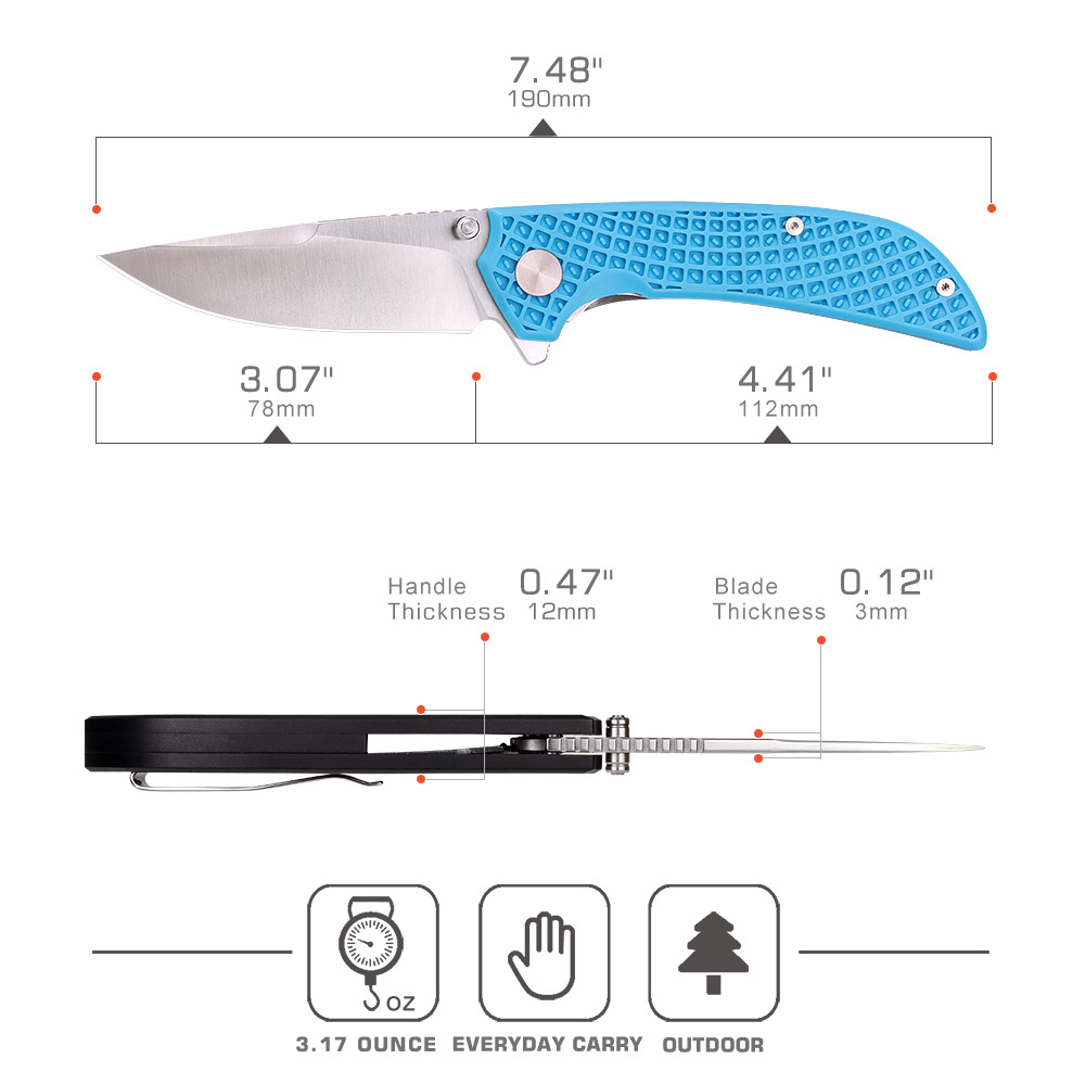 New Fiberglass Reinforced Nylon Handle Folding Pocket Knives Stainless Steel Lightweight Outdoor Camping EDC Knife for Men Women