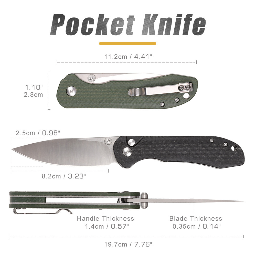 Wholesale Micarta Folding Pocket Knife D2 Stainless Steel Camping Tactical Survival EDC Self Defense Knives with Clip