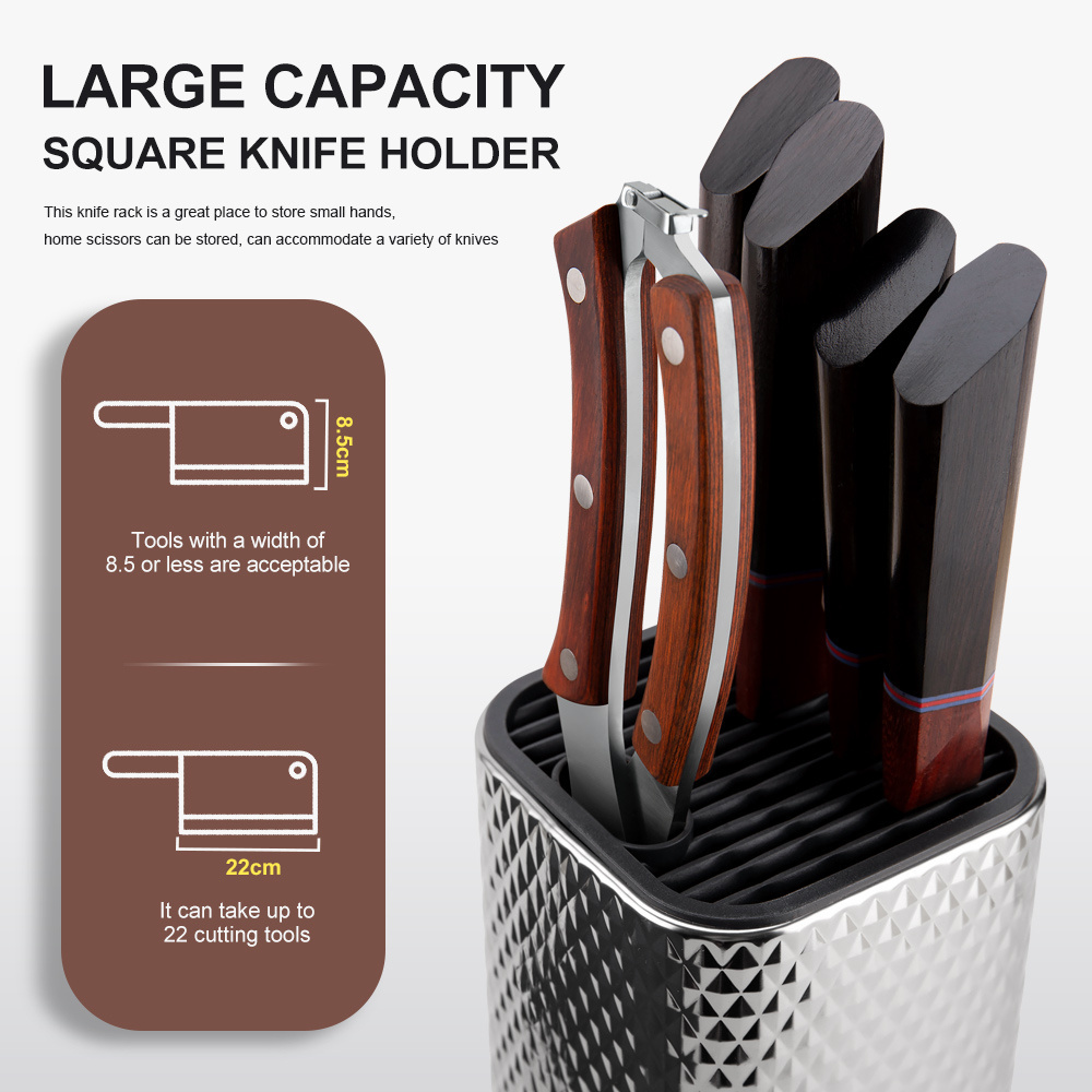 New Diamond Square KNew Diamond Square Knife Holder Stainless Steel Kitchen Knife Scissors Storage Kitchen Utility Storage Tool