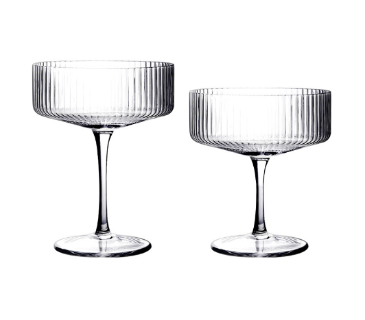 Clear, Cocktail Wine Glasses, Ribbed Dessert Pudding Cups Coupe Glasses, Crystal Glass Set of 2, 5oz, 6pcs, Champagne Party