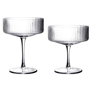 Clear, Cocktail Wine Glasses, Ribbed Dessert Pudding Cups Coupe Glasses, Crystal Glass Set of 2, 5oz, 6pcs, Champagne Party