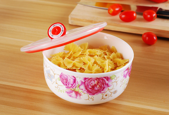 Customized Printing Deep Microwave Safe Houseware Bowl Ceramic Bowl with Plastic Lid AB Grade Ceramic Minimalist Restaurants